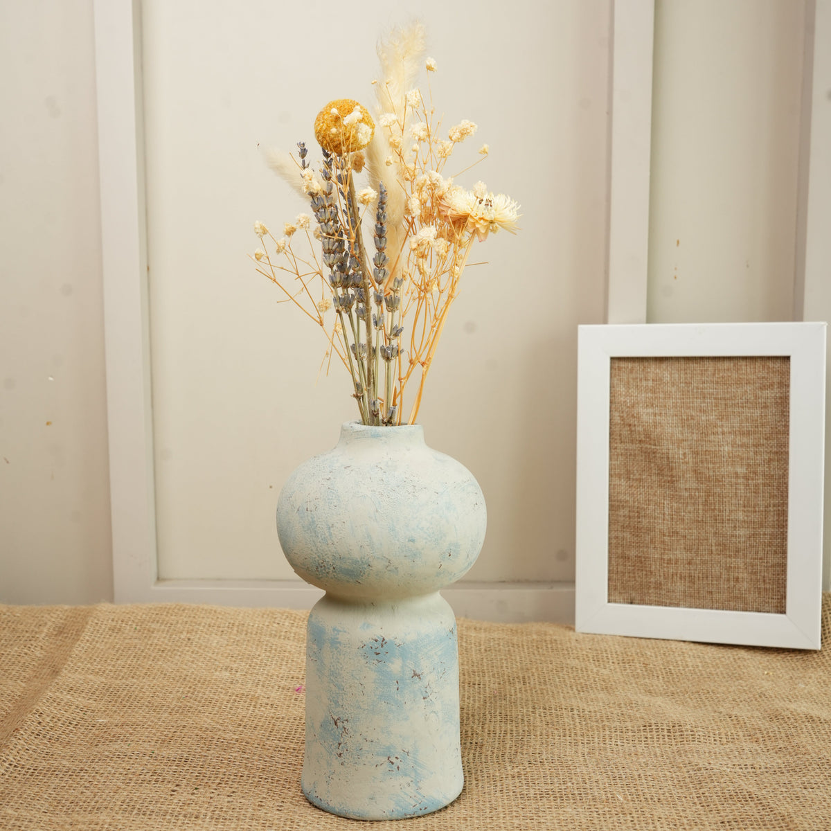 Coastal Bloom Blue & White Porcelain Vase with Dried Flowers | Home Décor - https://artecasa.in/