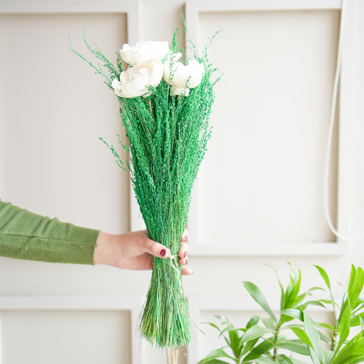 Evergreen Dried Flower Bunch | Green & White Aesthetic Floral Arrangement for Home Decor & Gifting – ArteCasa - https://artecasa.in/