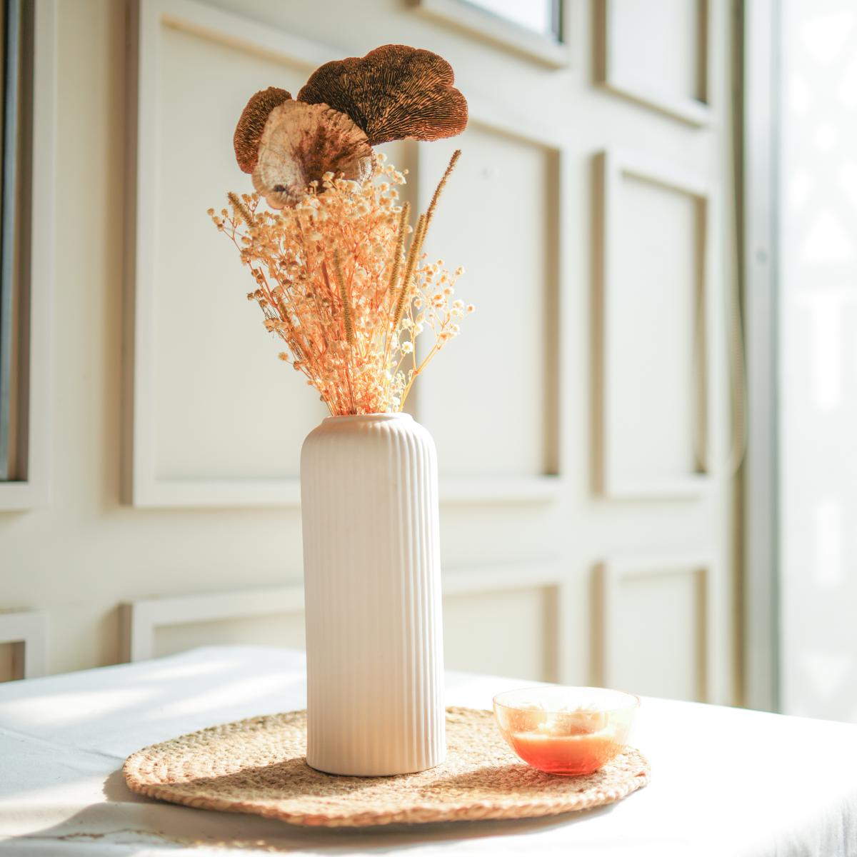Golden harvest bunch with snow white vase - https://artecasa.in/