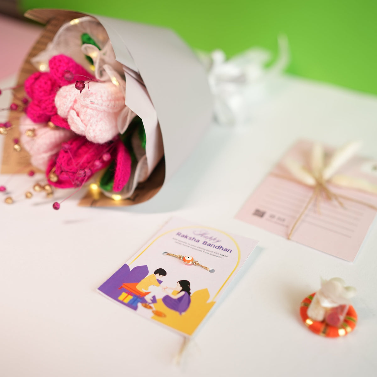 Pretty Pansy Bouquet Rakhi hamper - https://artecasa.in/