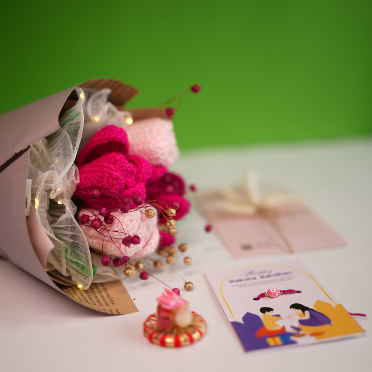 Pretty Pansy Bouquet Rakhi hamper - https://artecasa.in/
