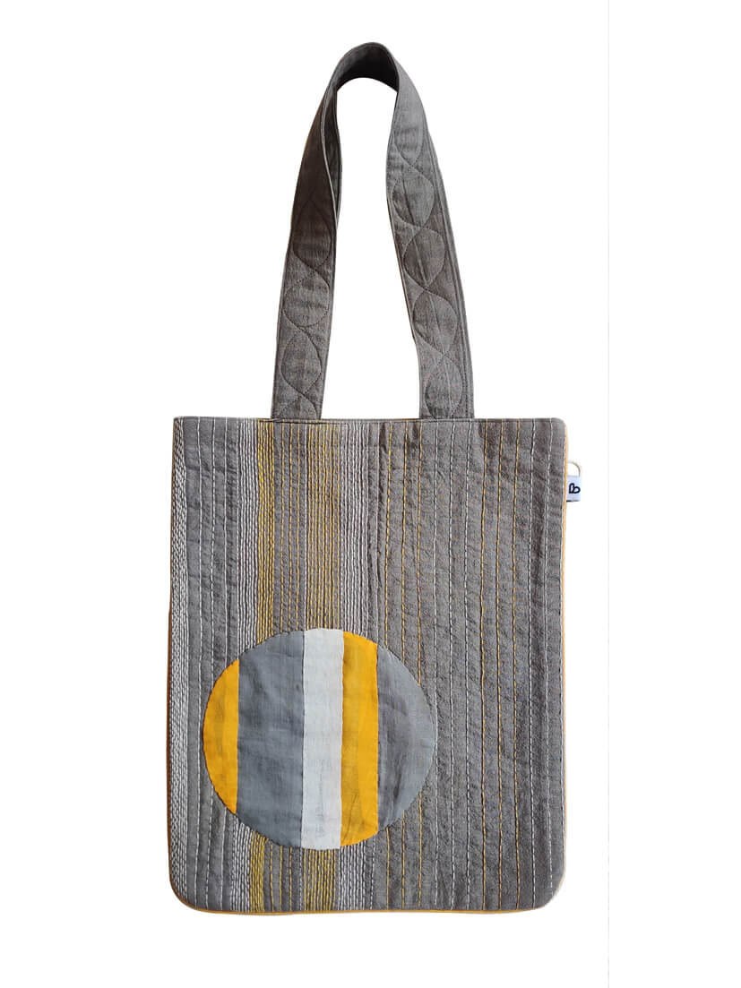Unisex-cotton Beige tote bag with applique and sujani work-bihart