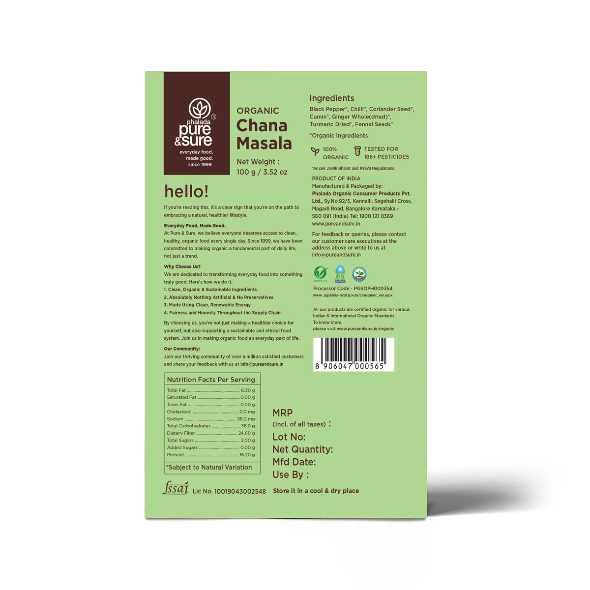 Organic chana Masala back