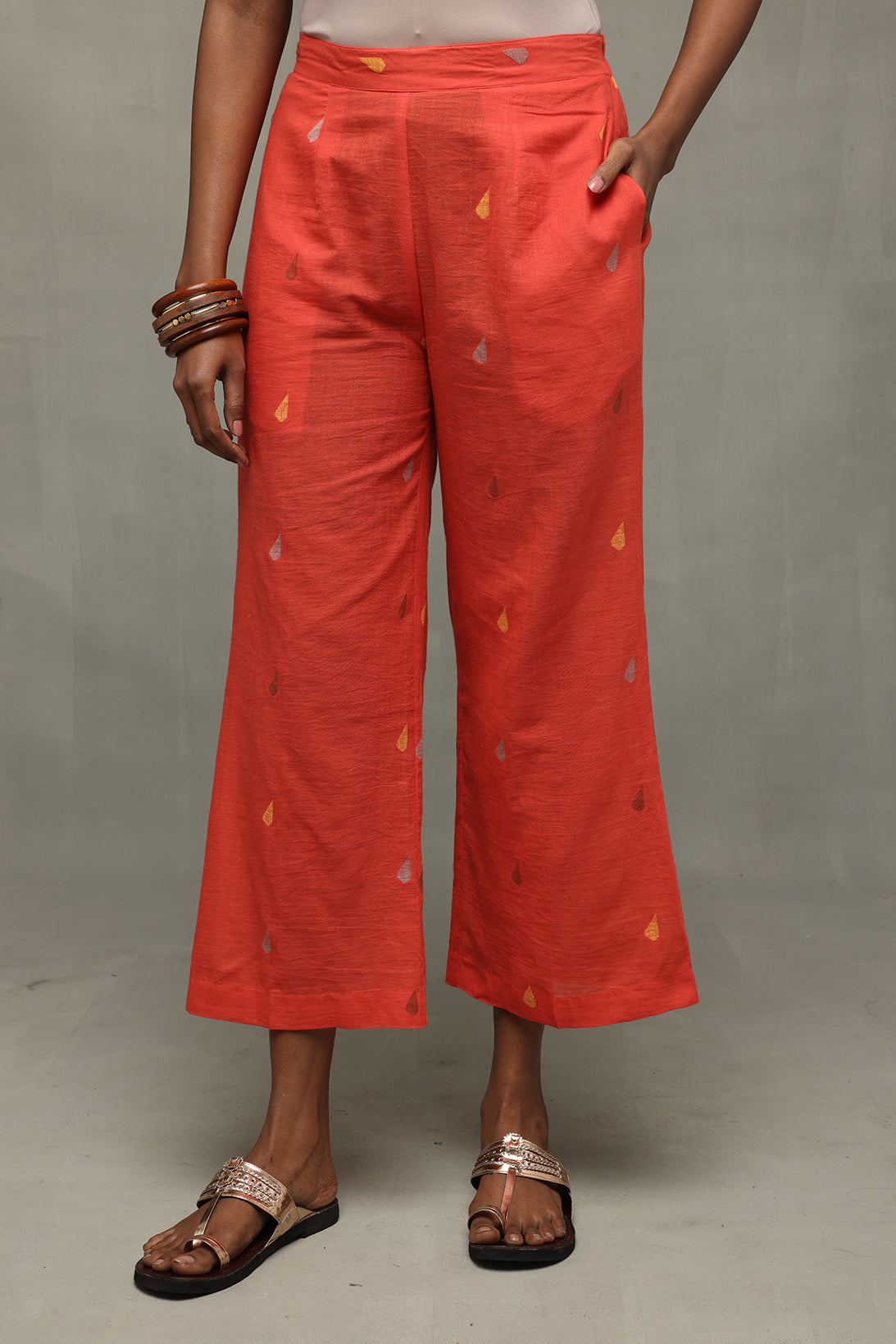 Coral Handwoven Jamdani Relaxed Pant-Sutra Art of Clothing