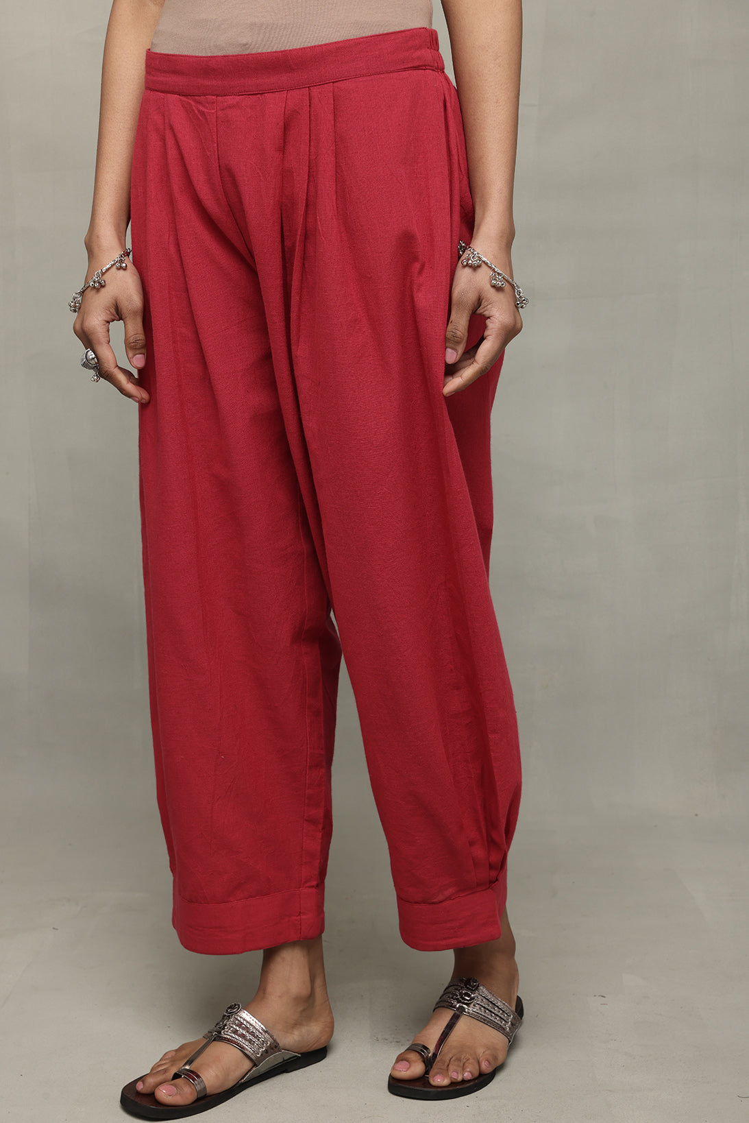 Crimson Pink Kala Cotton Harem Pants-Sutra Art of Clothing