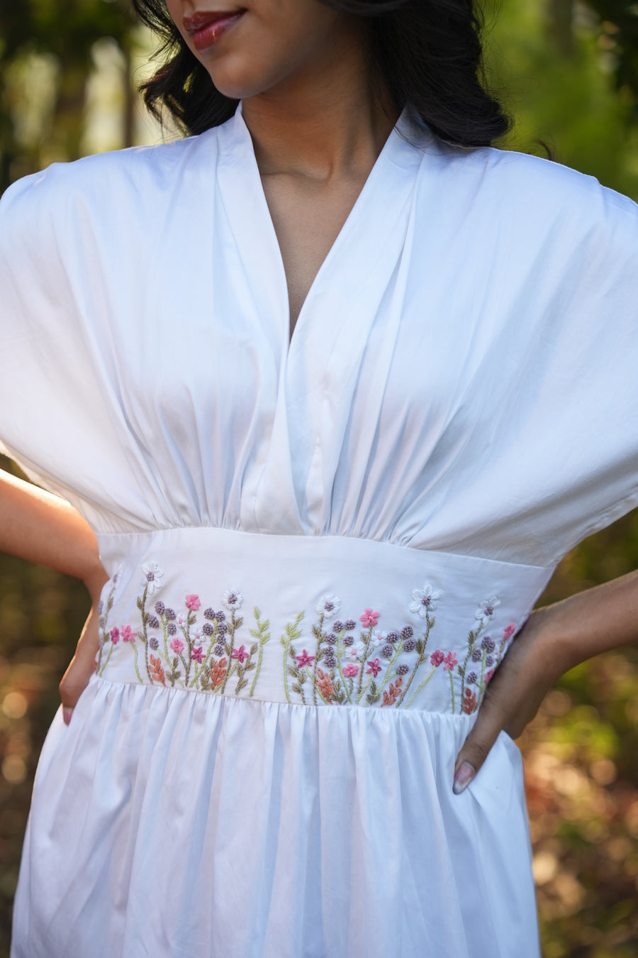 Eknoor Hand-Embroidered Midi Dress – hand-embroidered 100% cotton – RASRA MAI