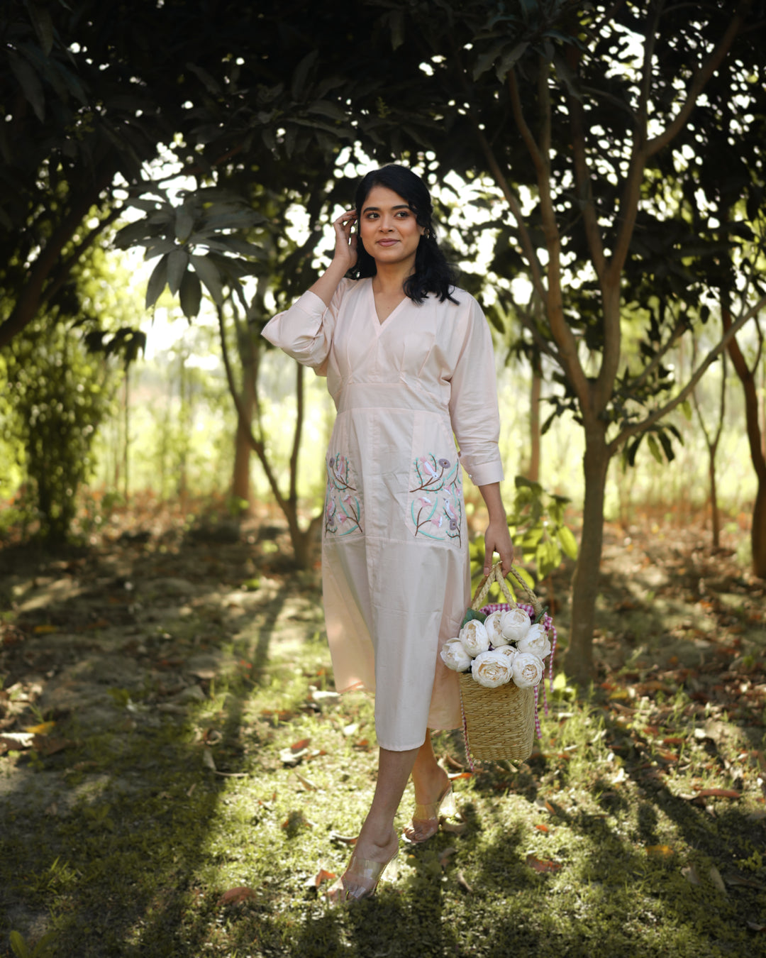 Isshani Hand-Embroidered Midi Dress – hand-embroidered 100% cotton – RASRA MAI