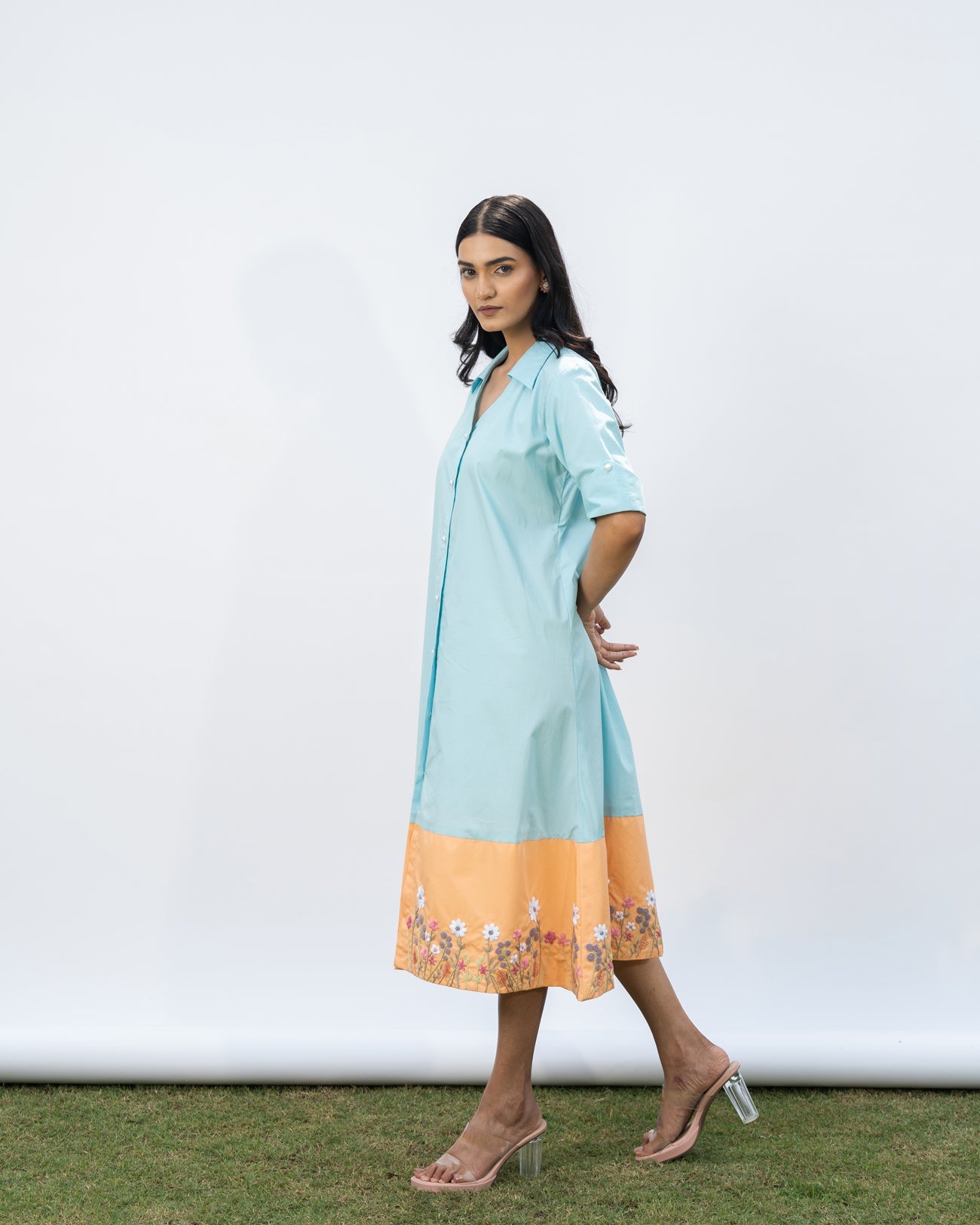 Vrinda Hand-Embroidered Midi Dress – hand-embroidered 100% cotton – RASRA MAI