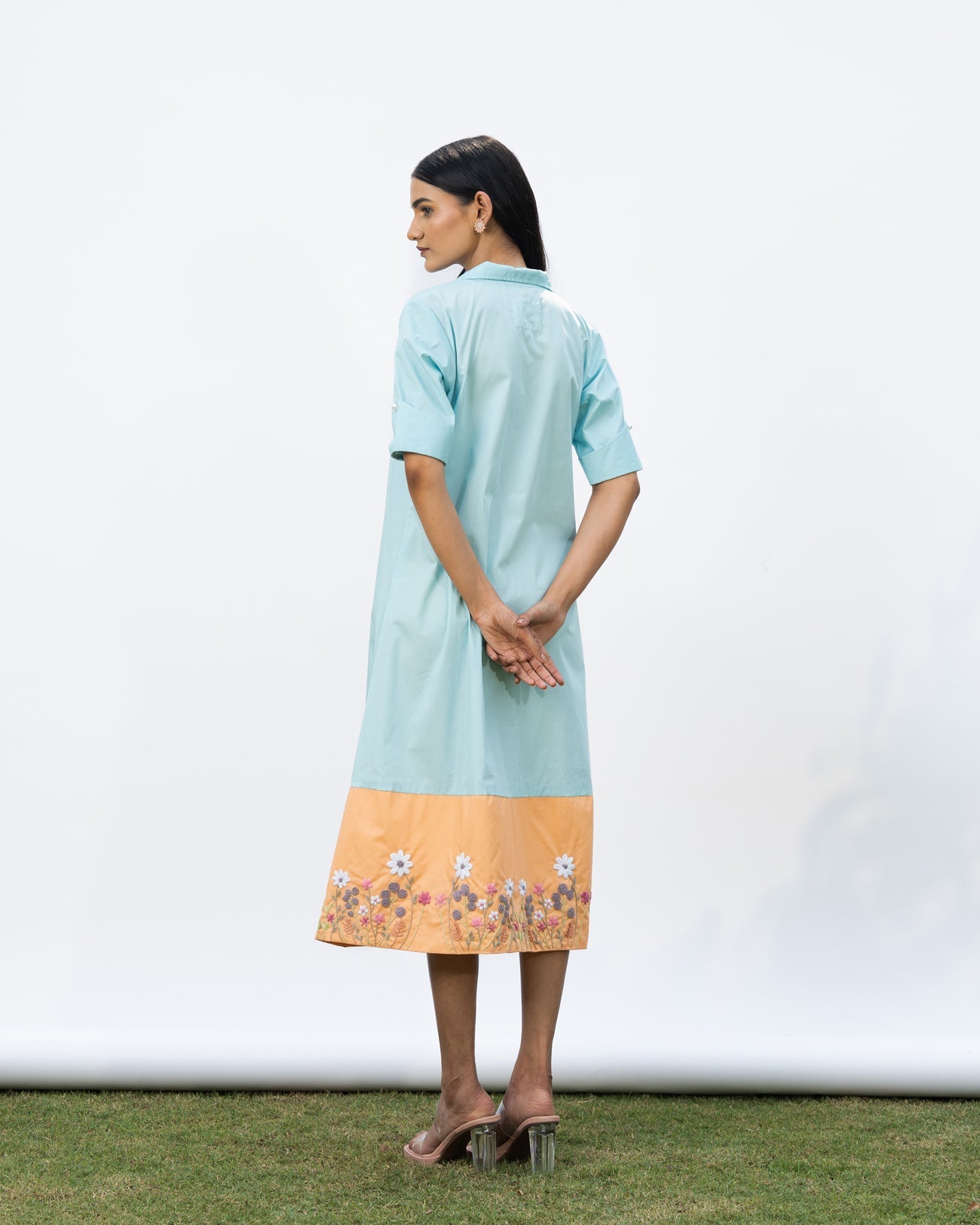 Vrinda Hand-Embroidered Midi Dress – hand-embroidered 100% cotton – RASRA MAI