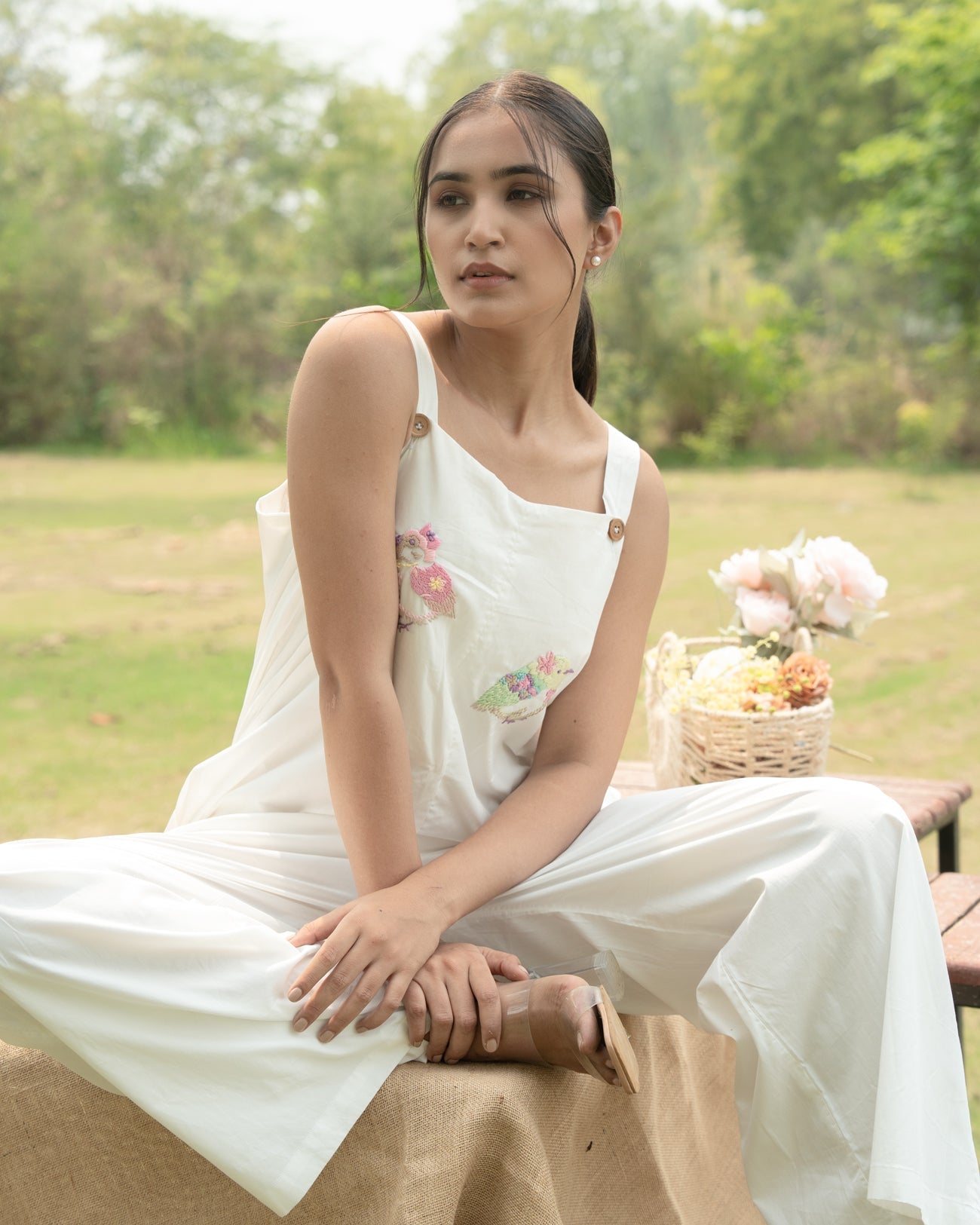 Meeraa Hand-Embroidered Jumpsuit – hand-embroidered 100% cotton – RASRA MAI