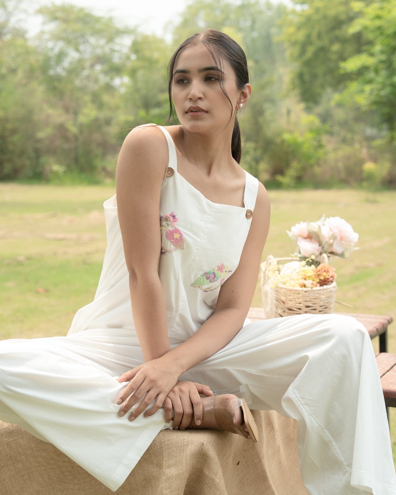 Meeraa Hand-Embroidered Jumpsuit – hand-embroidered 100% cotton – RASRA MAI