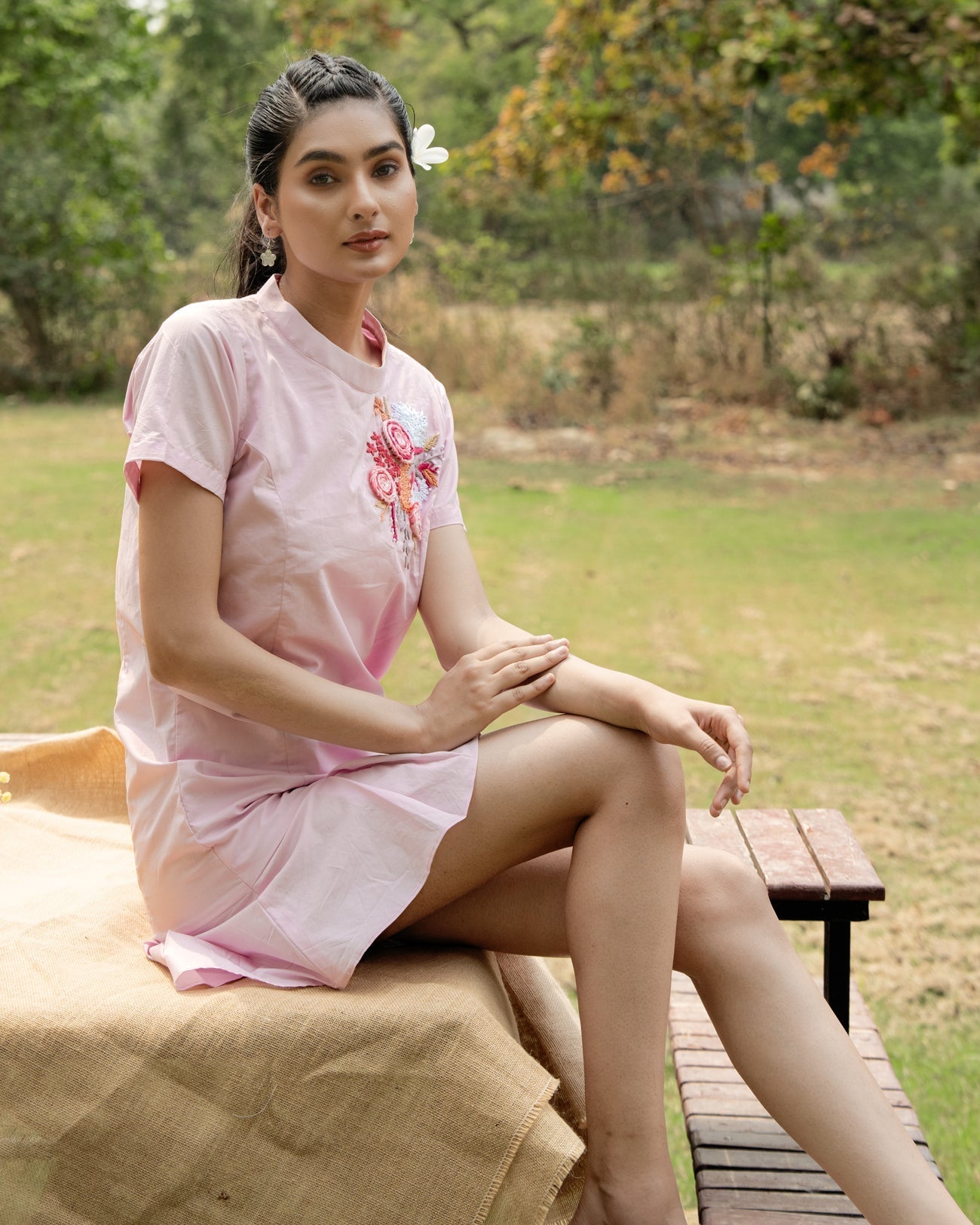 Joi Hand-Embroidered Short Dress – hand-embroidered 100% cotton – RASRA MAI