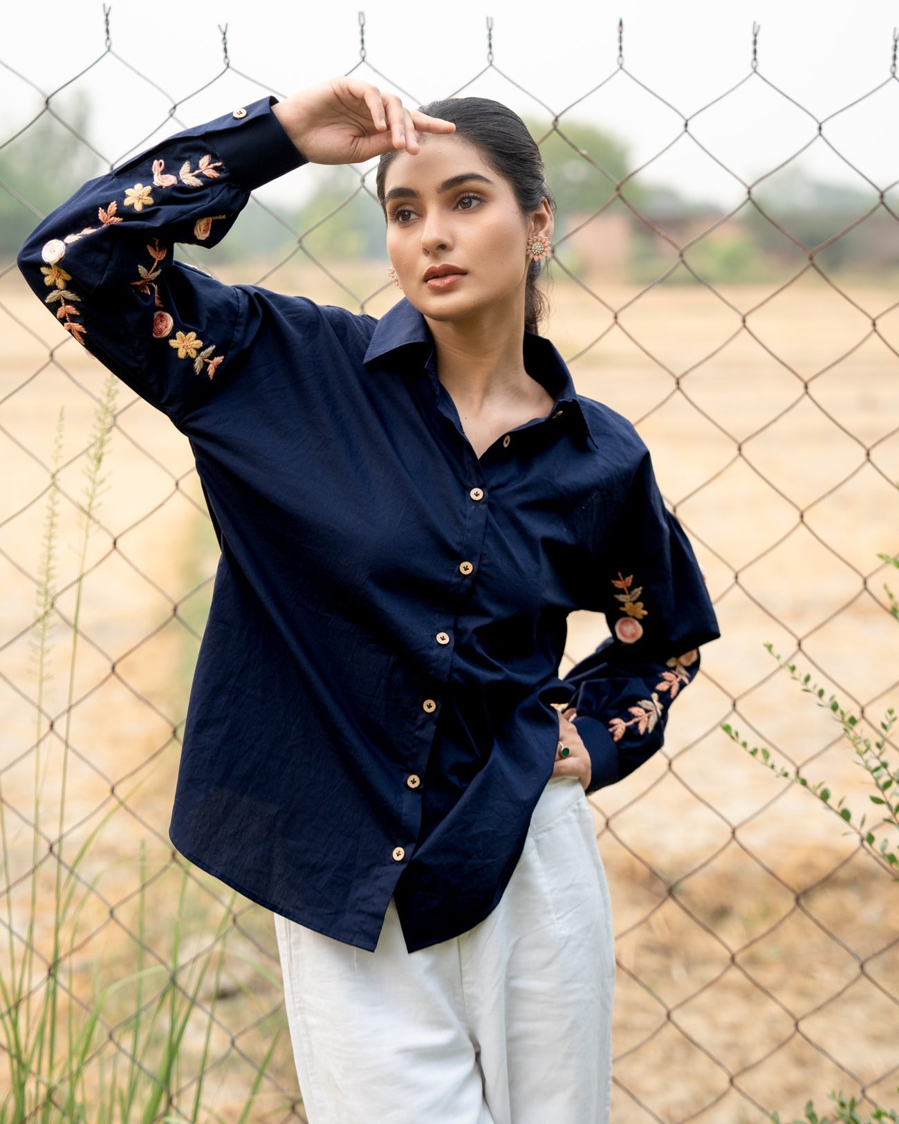 Navyaa Hand-Embroidered Shirt – hand-embroidered 100% cotton – RASRA MAI