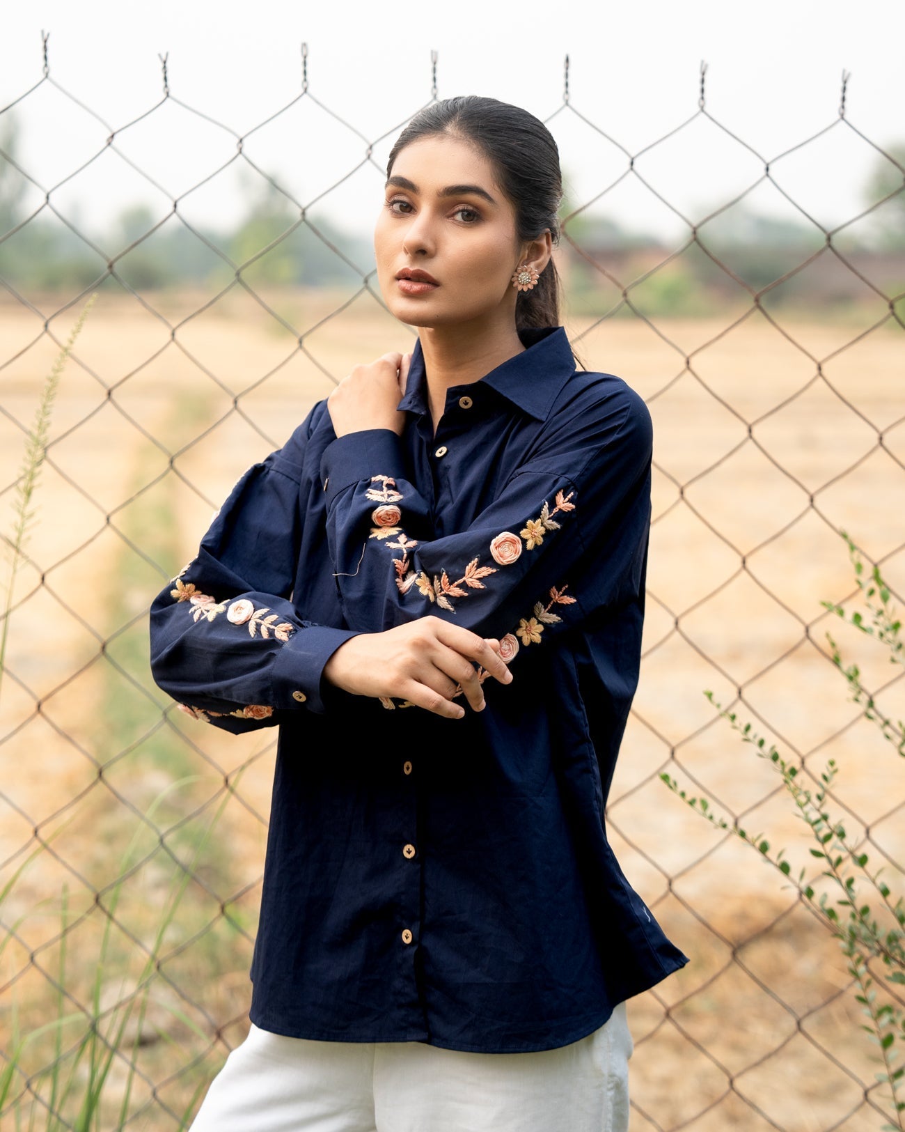 Navyaa Hand-Embroidered Shirt – hand-embroidered 100% cotton – RASRA MAI