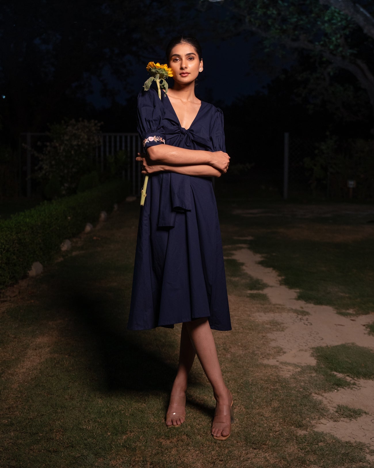Meha Hand-Embroidered Midi Dress – hand-embroidered 100% cotton – RASRA MAI
