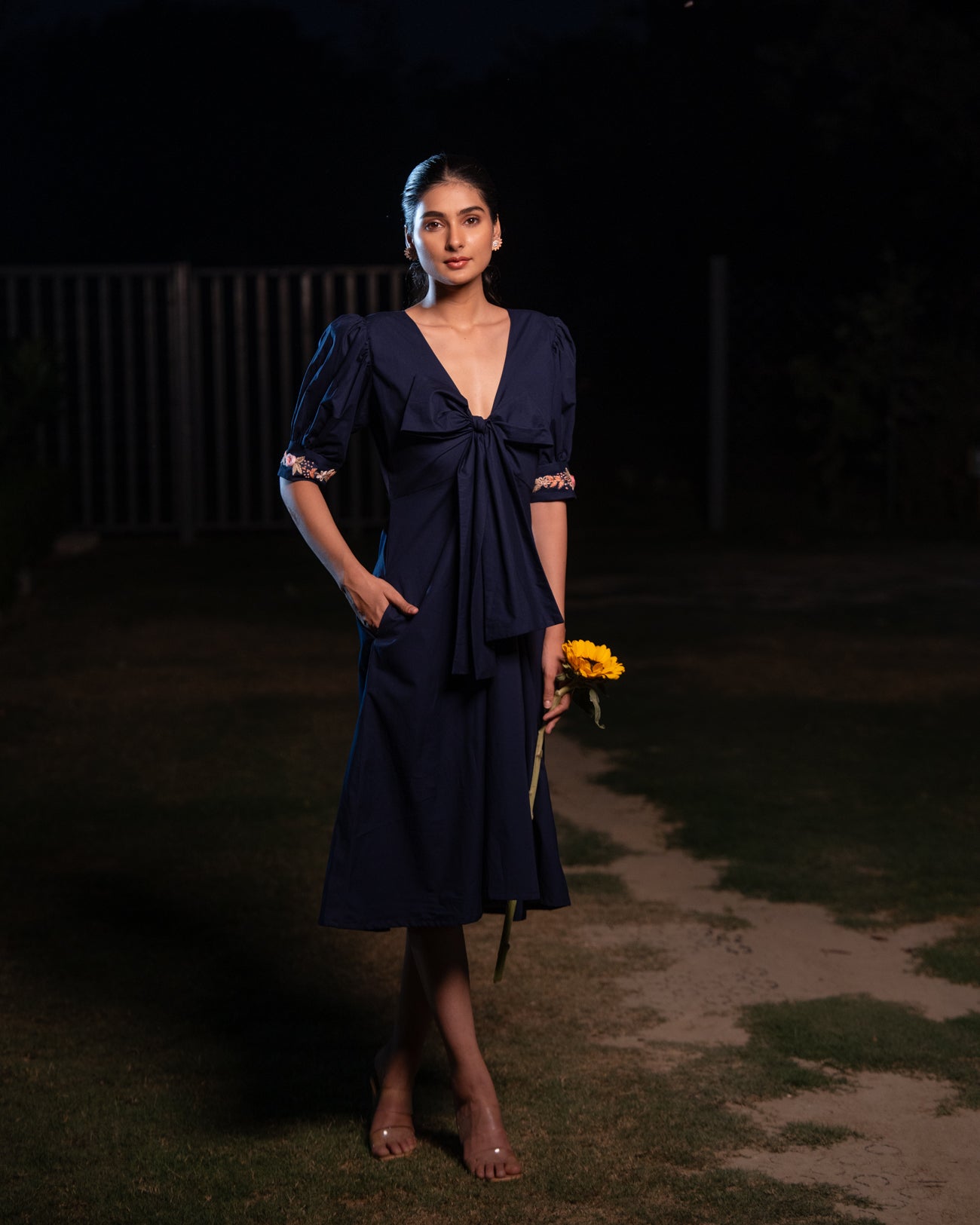 Meha Hand-Embroidered Midi Dress – hand-embroidered 100% cotton – RASRA MAI