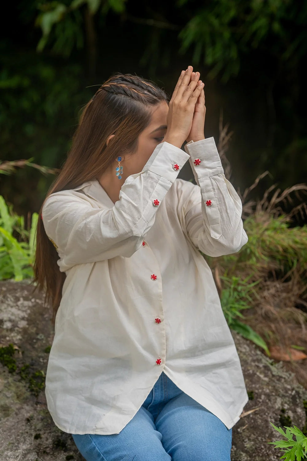 Cream Soft Bloom Embriodered Cotton Shirt-Sutra Art of Clothing