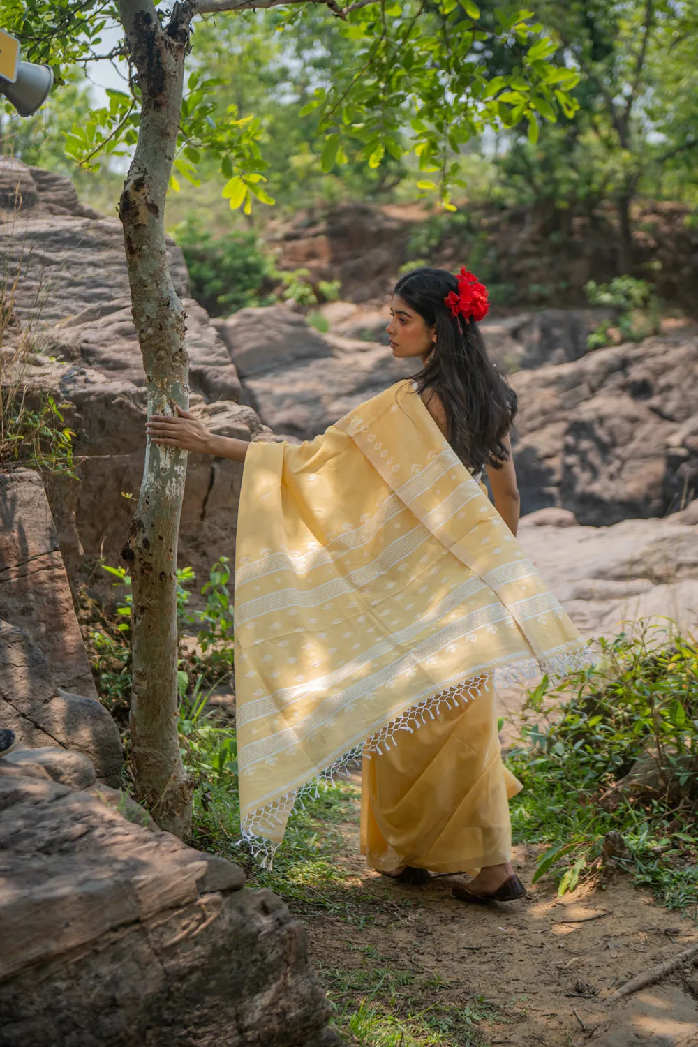 Handloom Yellow Soft Cotton Jamdani Saree-Sutra Art of Clothing
