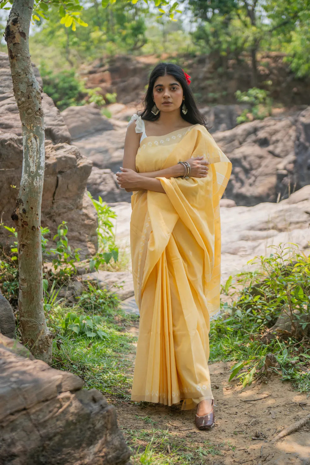 Handloom Yellow Soft Cotton Jamdani Saree-Sutra Art of Clothing