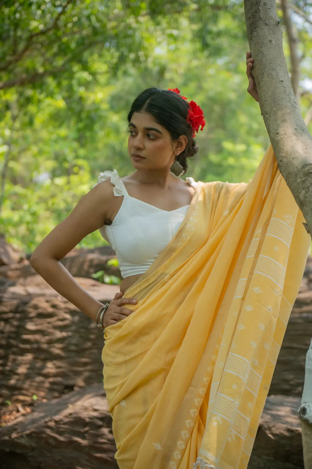 Handloom Yellow Soft Cotton Jamdani Saree-Sutra Art of Clothing