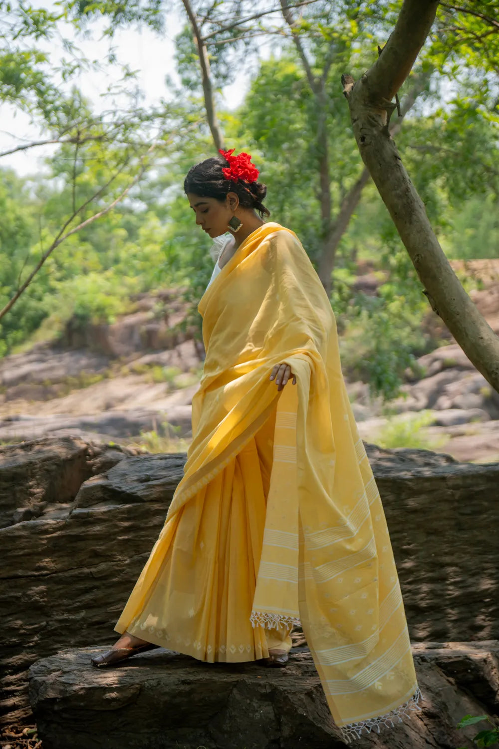 Handloom Yellow Soft Cotton Jamdani Saree-Sutra Art of Clothing
