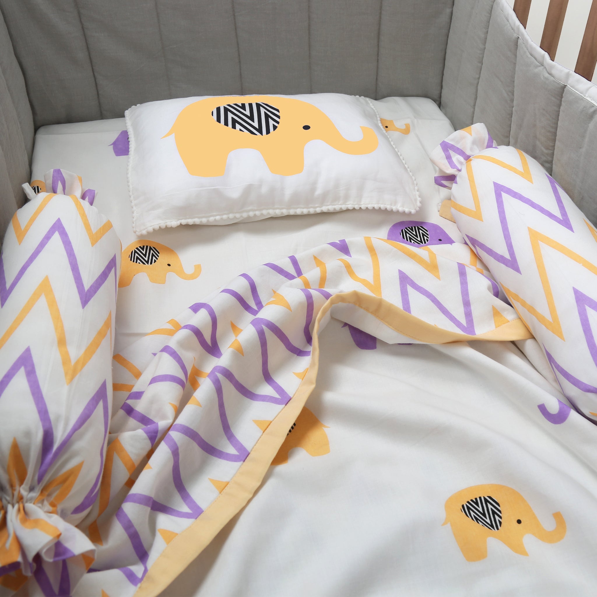 Enchanting Elephants - Organic Cot Bedding Sets - Oranges and Lemons