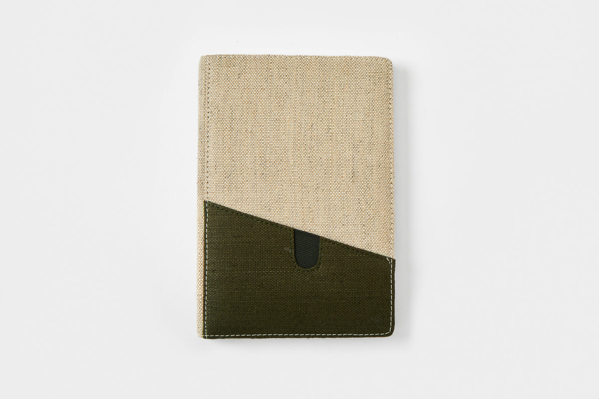Hemp Dual Tone A5 Non-Dated Diary with Pocket in Navy-Olive | The Label Gaia