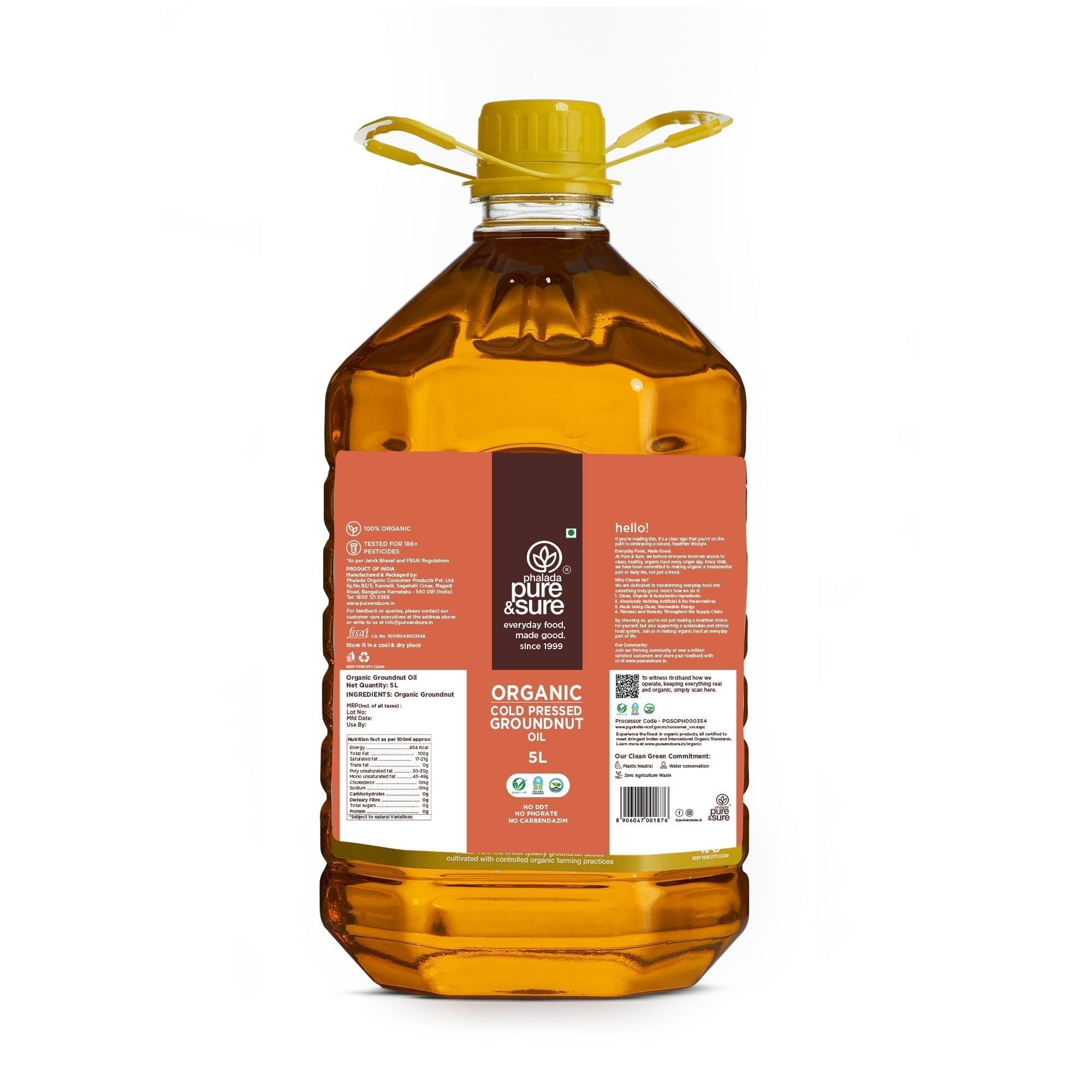 Phalada Pure and Sure Organic Cold Pressed Groundnut Oil 5L Front