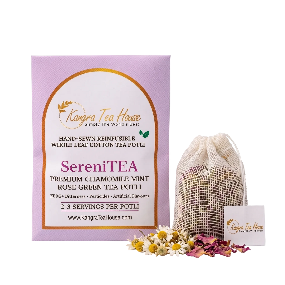 SereniTEA chamomile mint green tea cotton tea bag pouch – Kangra Tea House