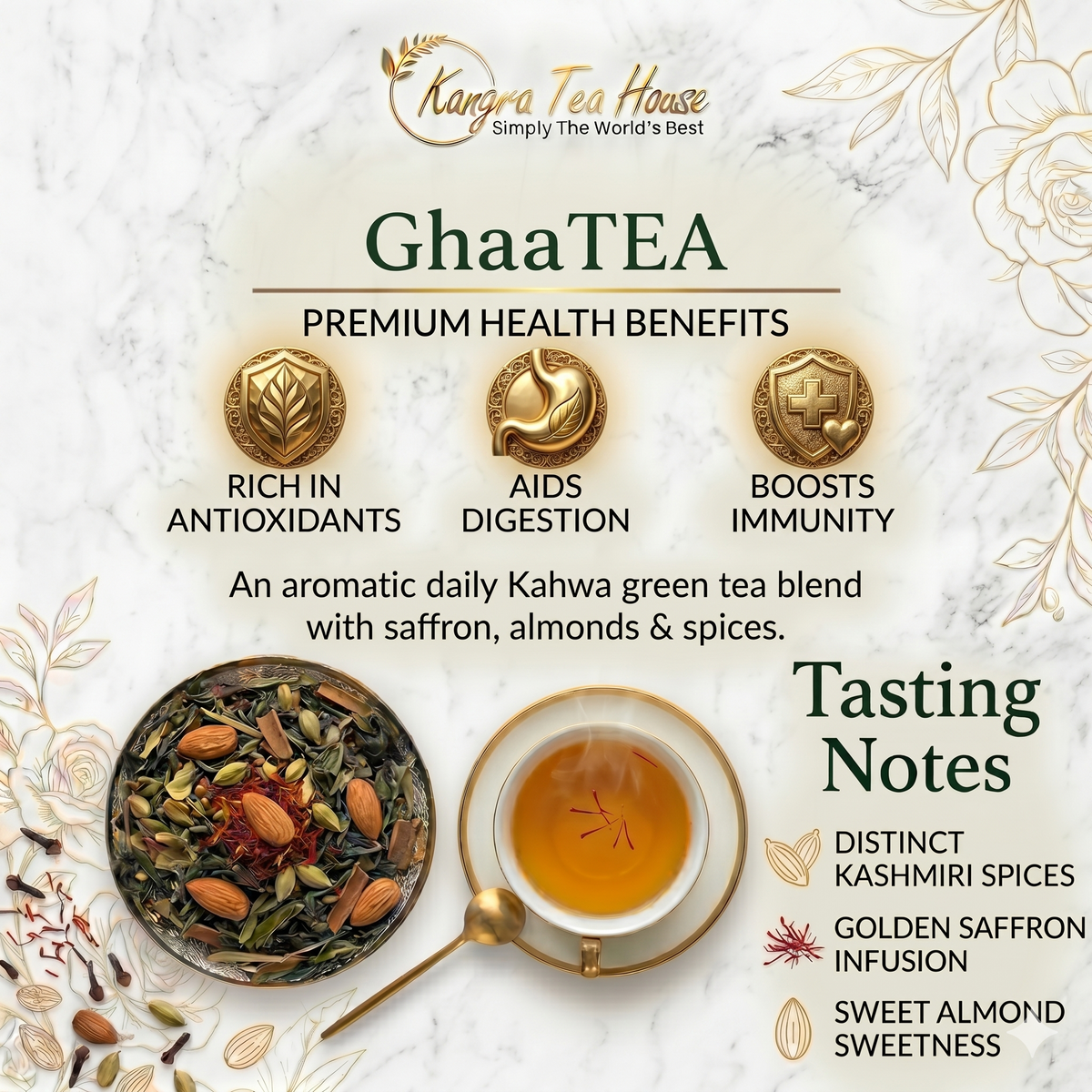 Kashmiri kahwa with saffron and almonds loose leaf tea boosts immunity – Kangra Tea House