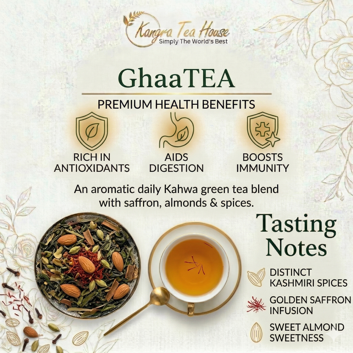 Health benefits of Kashmiri kahwa with saffron and almonds – GhaaTEA