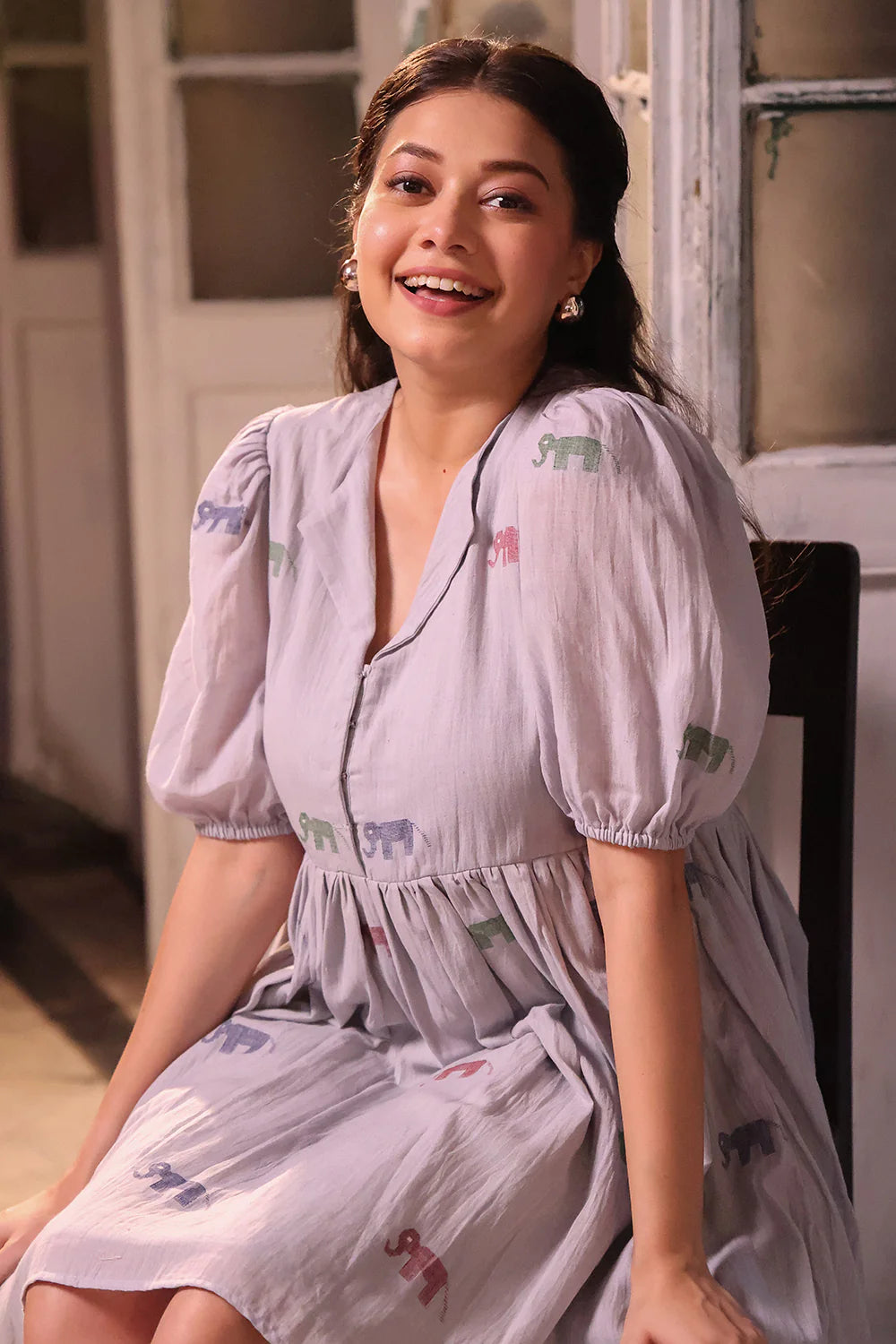 Grey-safari-cotton-jamdani-dress