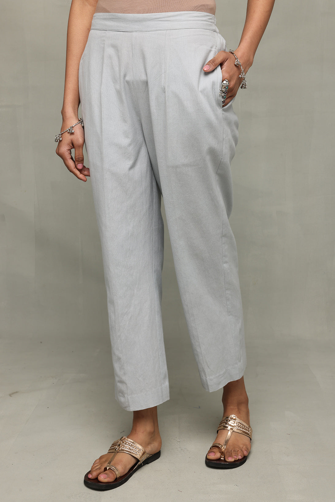 Grey Pure Cotton Straight Pant-Sutra Art of Clothing