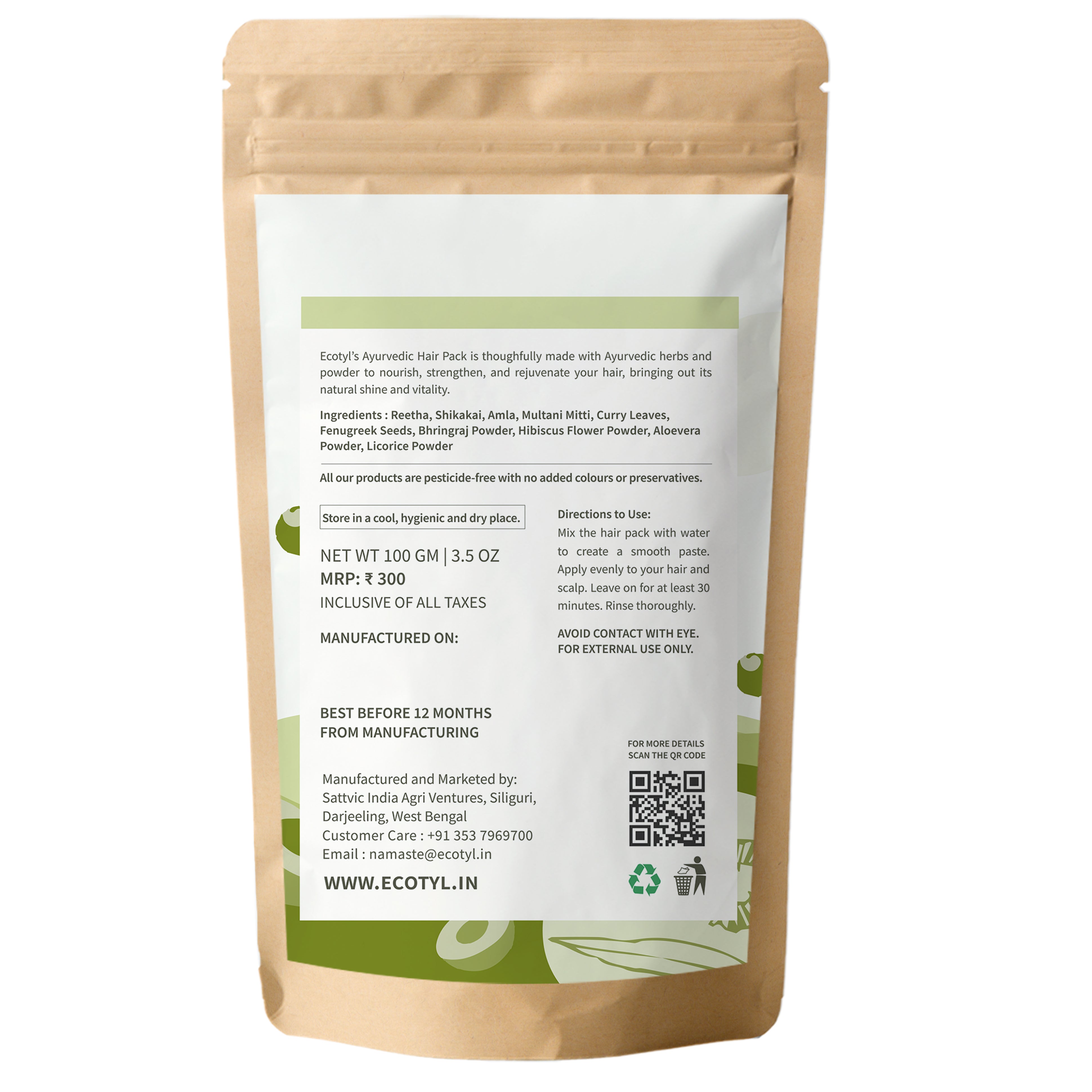 Ayurvedic Hair Pack - Ecotyl - 100% Organic I Sustainable