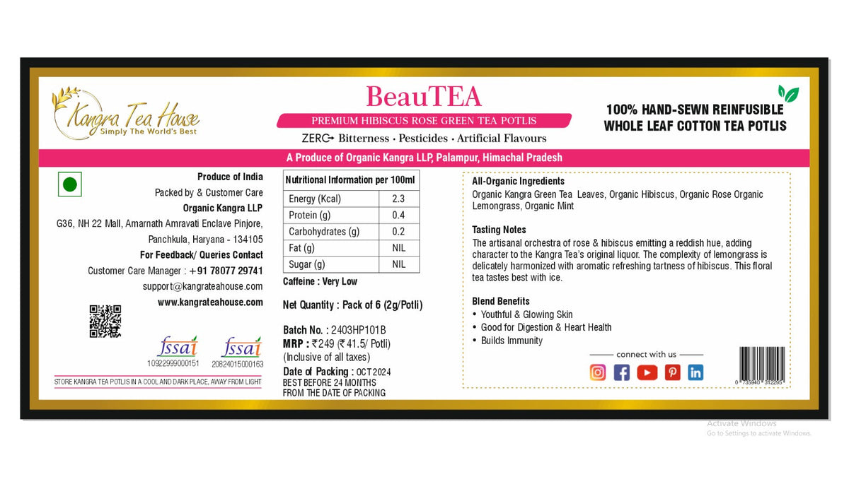 Organic hibiscus rose green tea potli bag pack of 6 – BeauTEA – Kangra Tea House