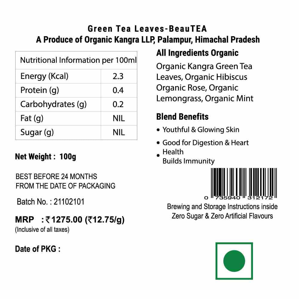 hibiscus rose petals BeauTEA organic green tea – Kangra Tea House