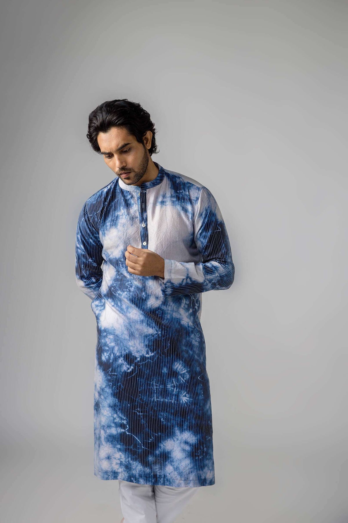 Anantha-Men's Tie Dye Chanderi Kurta-bihart
