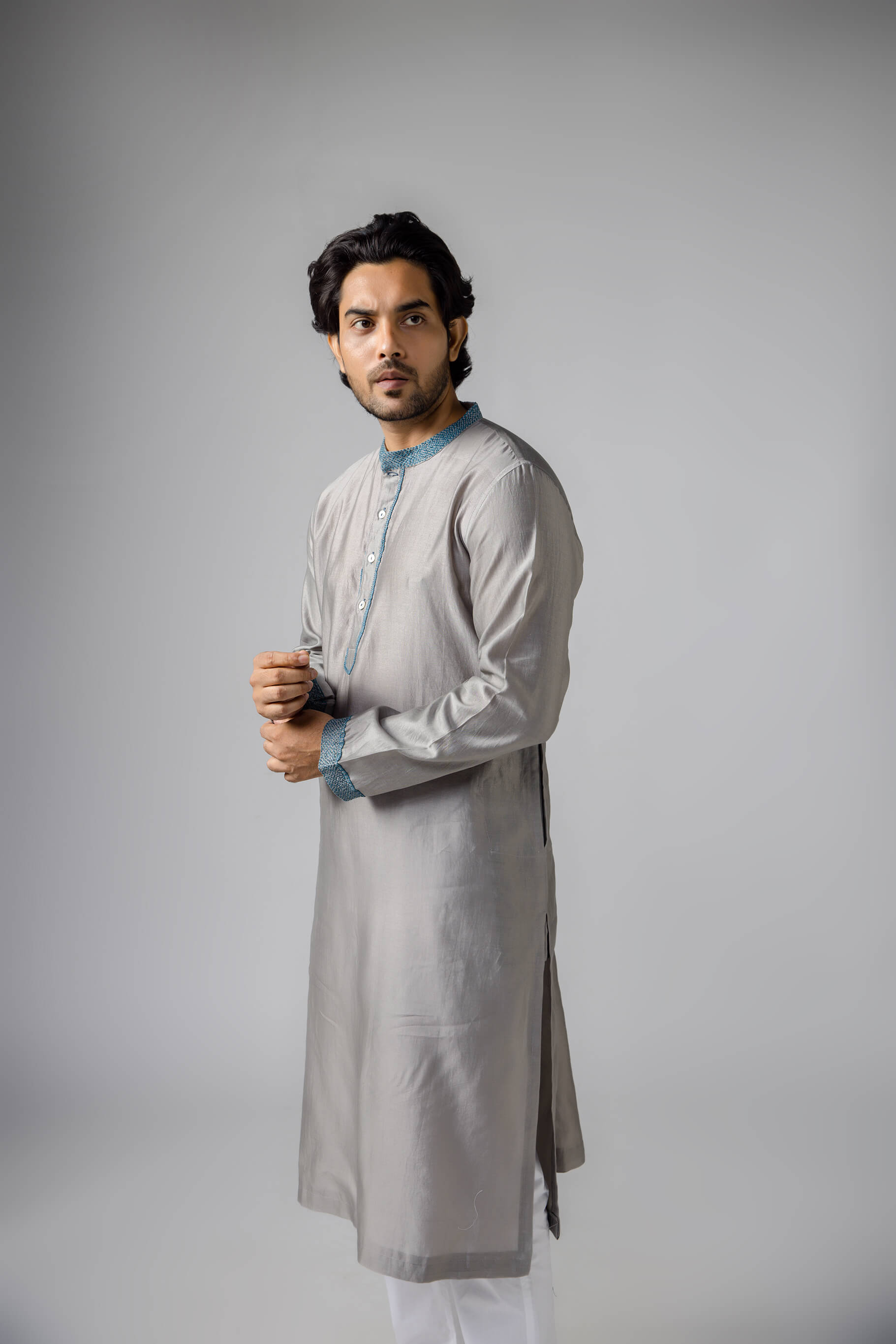 Anantha-Men's Chanderi Grey Kurta-bihart