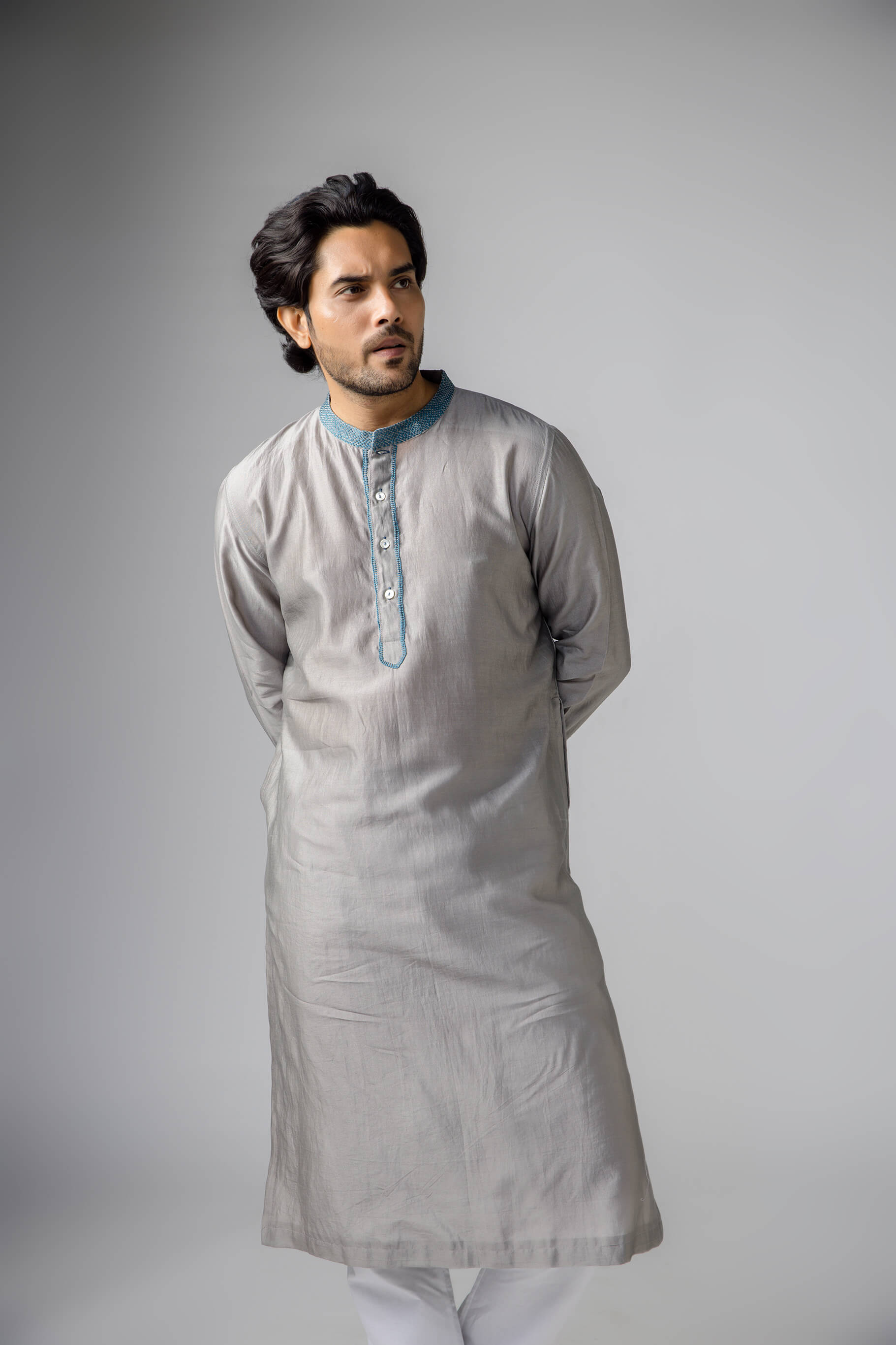 Anantha-Men's Chanderi Grey Kurta-bihart