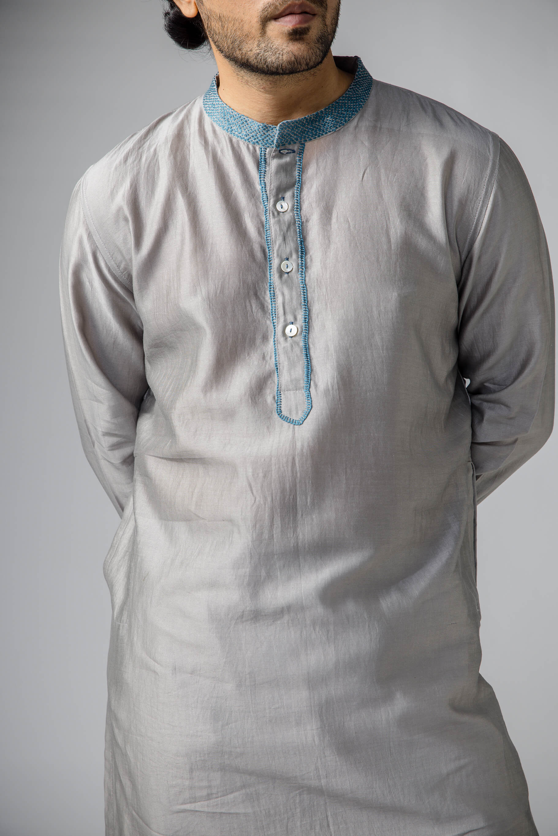 Anantha-Men's Chanderi Grey Kurta-bihart