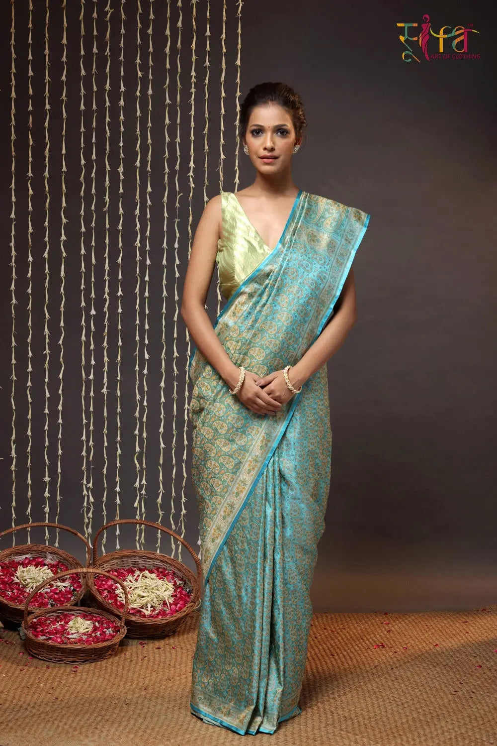 Electric Blue Handloom Pure Silk Tanchoi Banarasi Saree-Sutra Art of Clothing