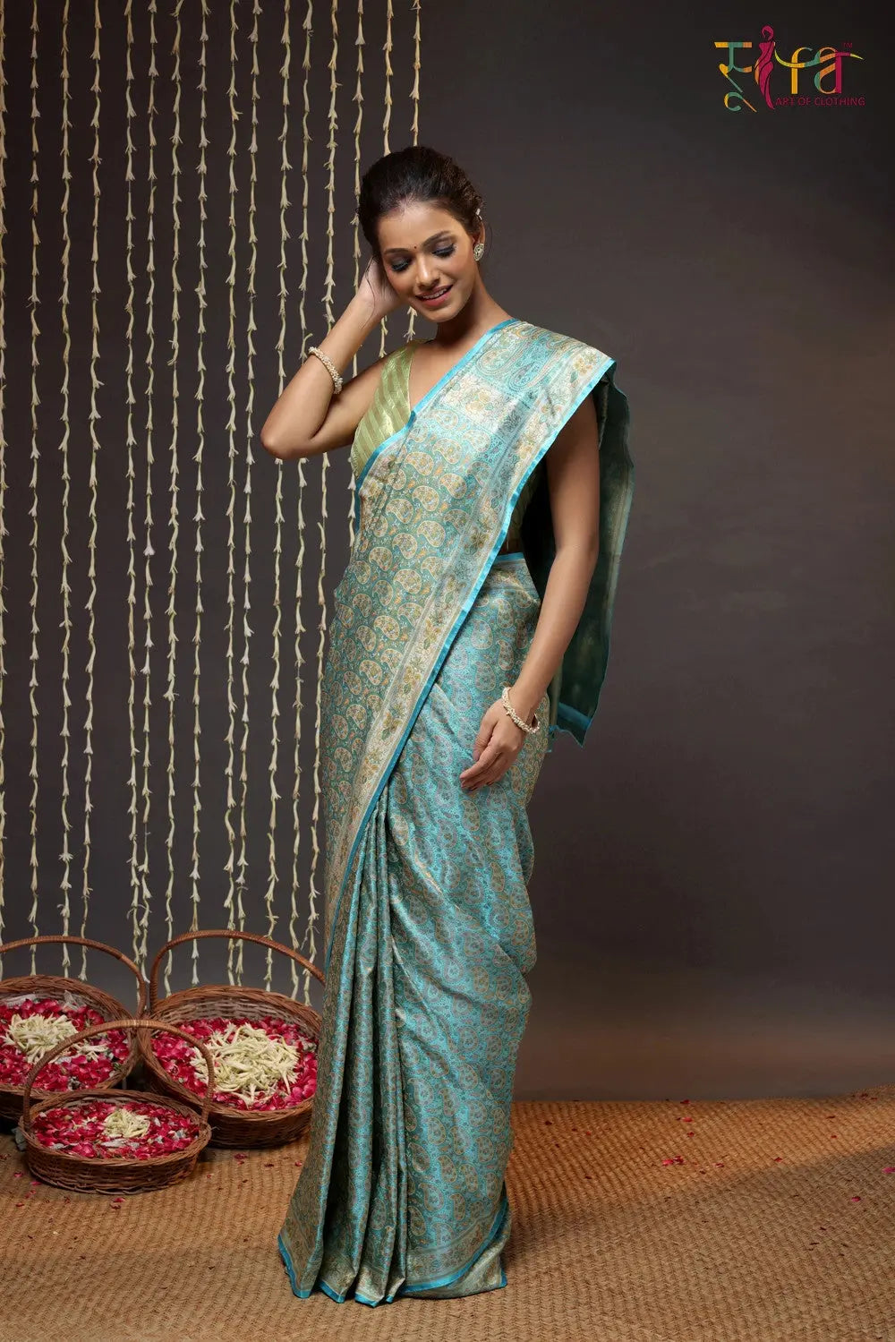Electric Blue Handloom Pure Silk Tanchoi Banarasi Saree-Sutra Art of Clothing