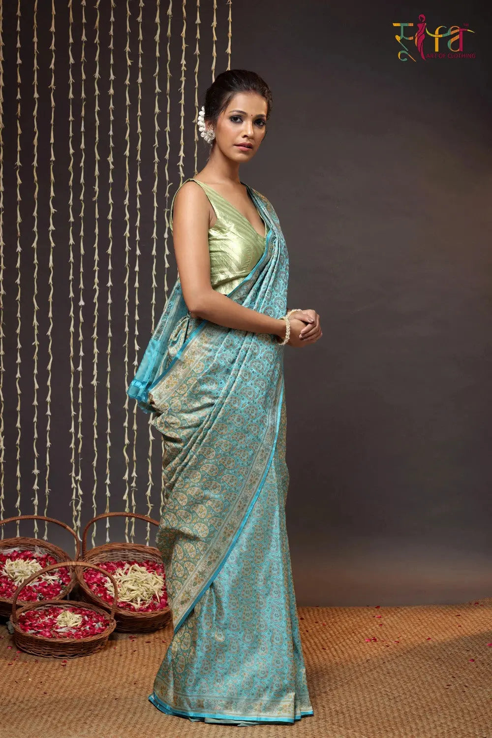 Electric Blue Handloom Pure Silk Tanchoi Banarasi Saree-Sutra Art of Clothing