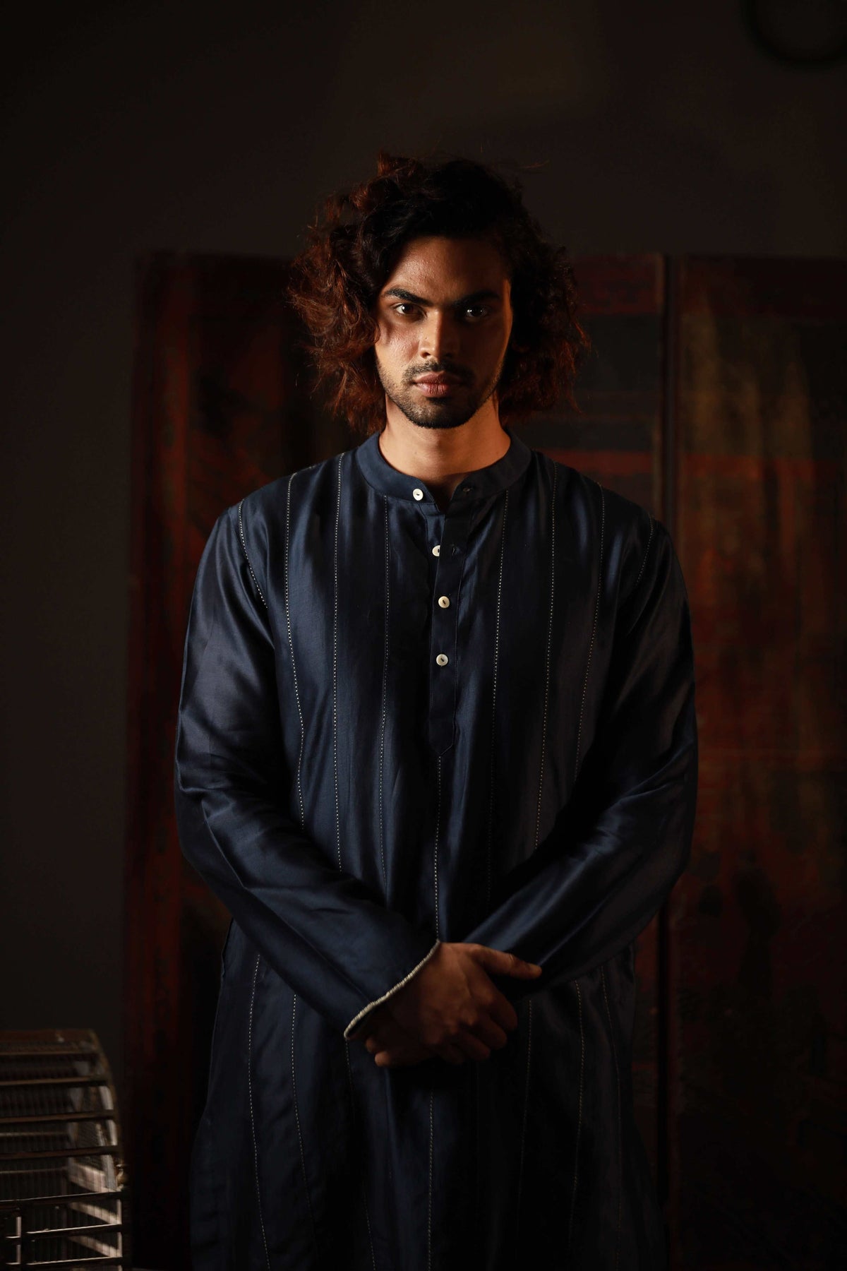 Anantha-Royal Blue Chanderi Hand Embroidered Kurta for men-bihart