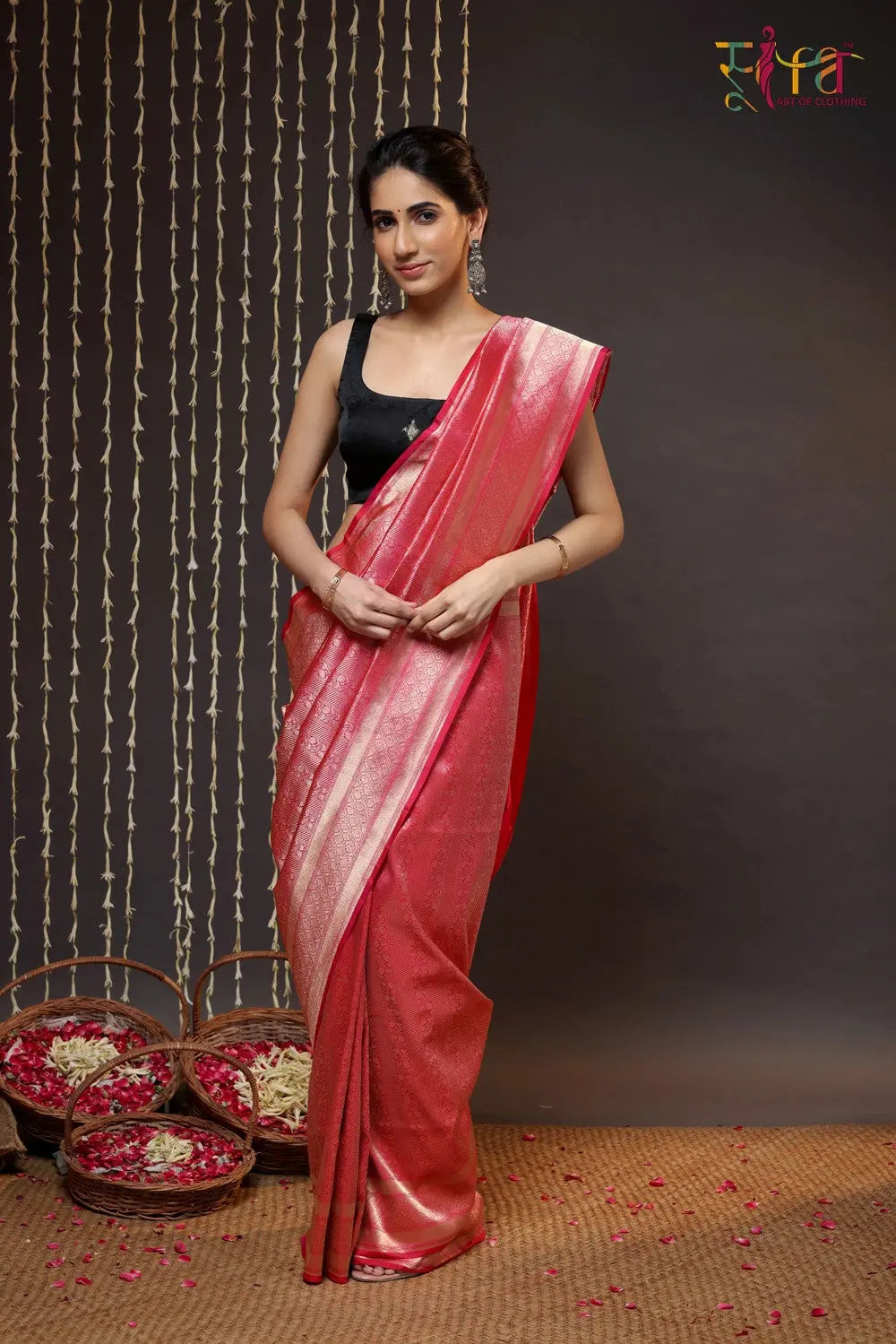 Hot Pink Handloom Pure Silk Banarasi Saree-Sutra Art of Clothing