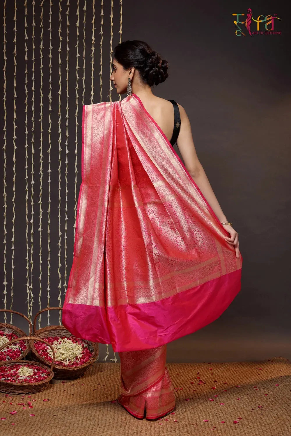 Hot Pink Handloom Pure Silk Banarasi Saree-Sutra Art of Clothing