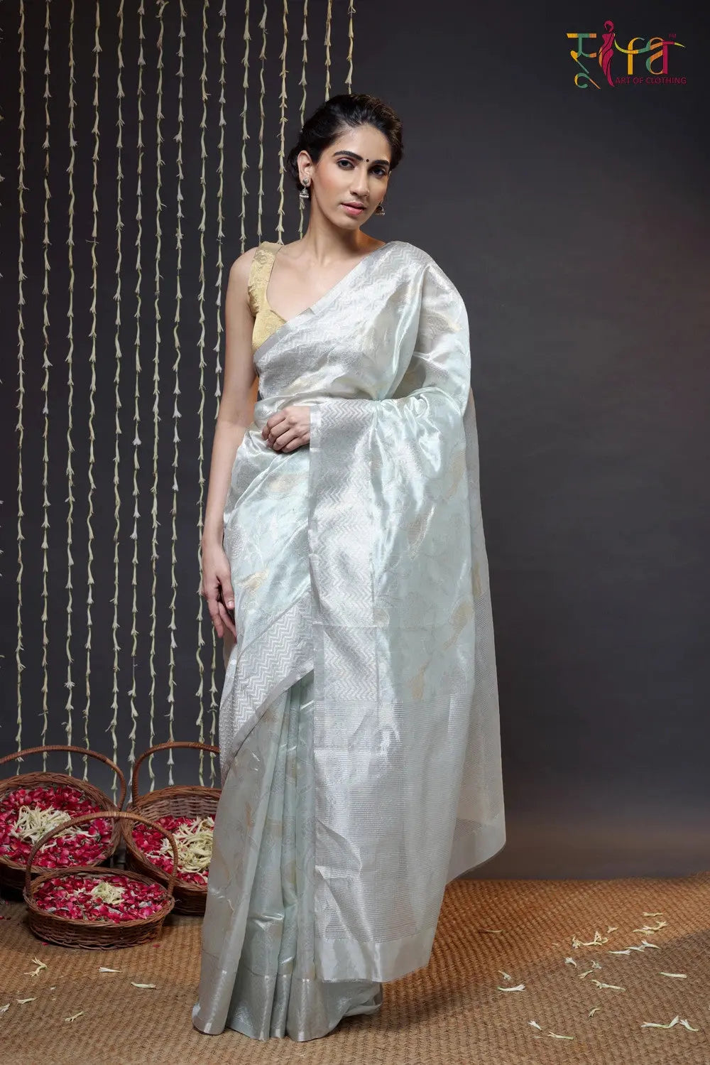 Handloom Grey Pure Silk Chanderi Saree-Sutra Art of Clothing