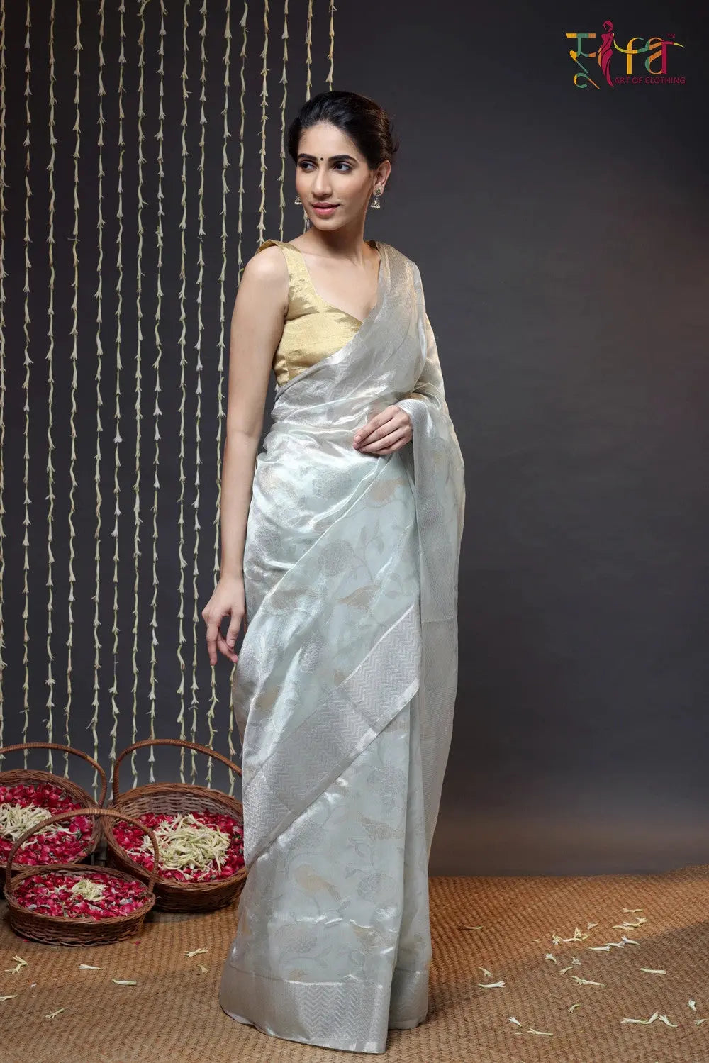 Handloom Grey Pure Silk Chanderi Saree-Sutra Art of Clothing