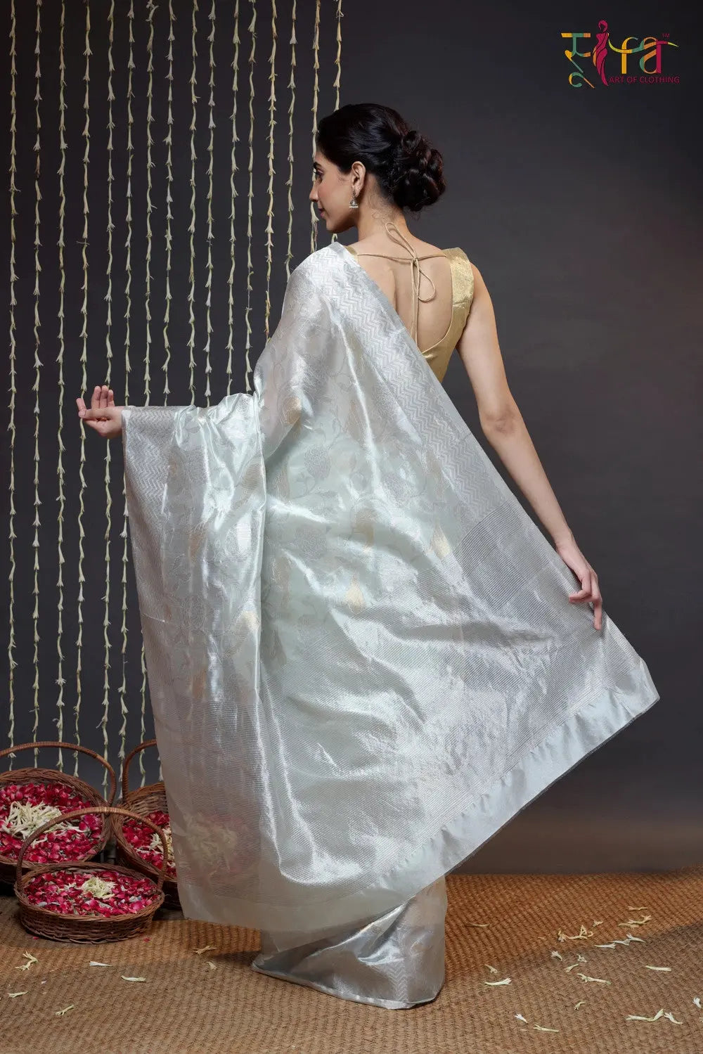 Handloom Grey Pure Silk Chanderi Saree-Sutra Art of Clothing
