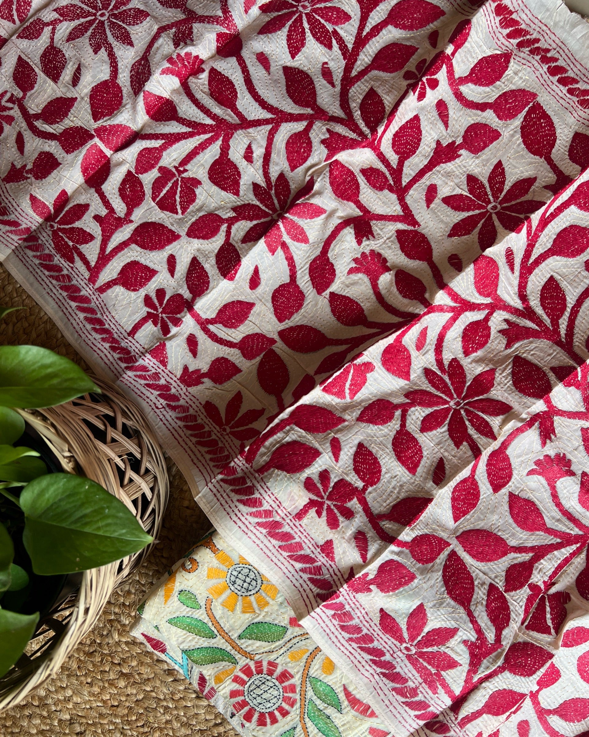 Multicolor tussar dupatta with vibrant floral appeal by Shop AaMe